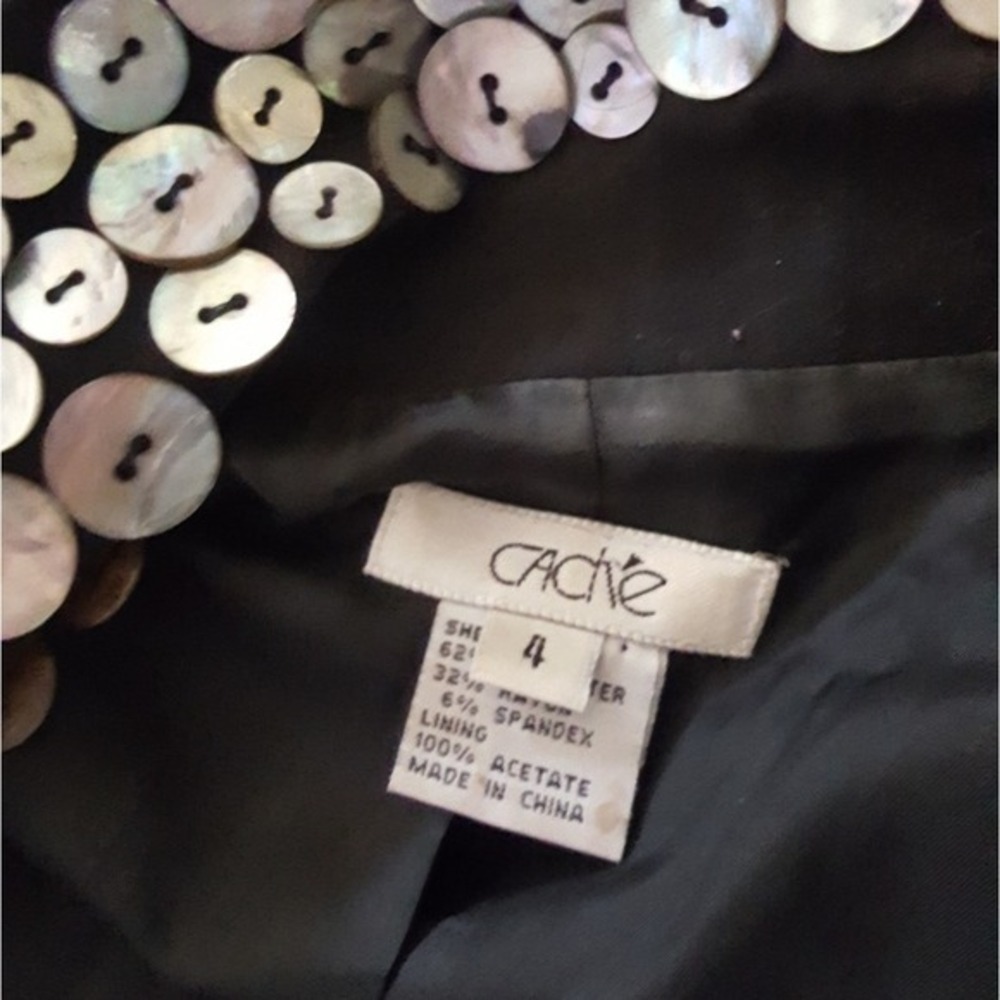Cache" Vintage Black  Mother of Pearl Button Embellished Lapel Tailored Blazer - Picture 7 of 8